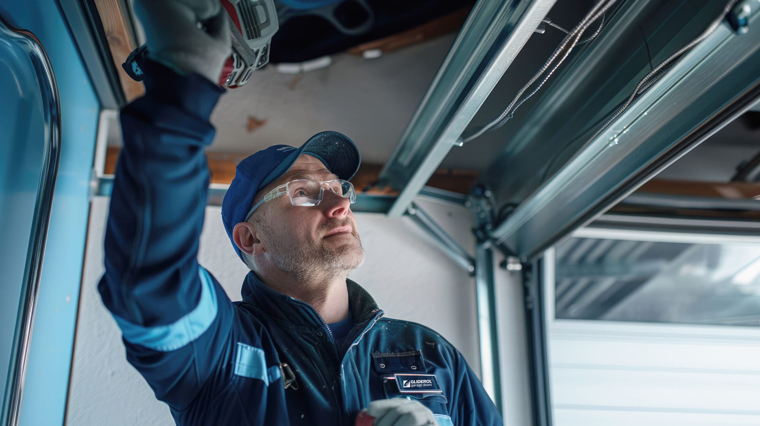 A professional technician support/servicing-repairs a Gliderol garage door motor to fix an operational issue.